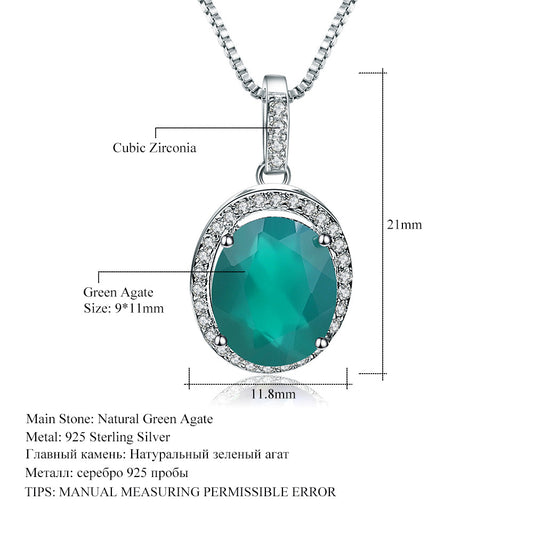 Natural Green Agate Pure Silver Elegant Pendant Simple Fashion s925Silver Inlaid Gemstone Necklace Pendant