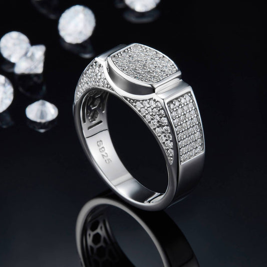 Full Diamond Moissanite Ring Starry Sky Men's s925Sterling Silver Ring Fashion Trend Moissanite Ring