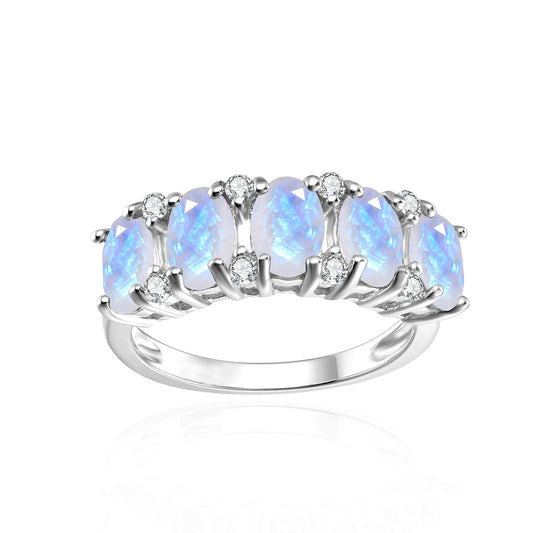 Temperament18k Gold Ring Inlaid with Natural Cream Blue Moonstone Ring Set9/10/14k Gemstone Ring Setting