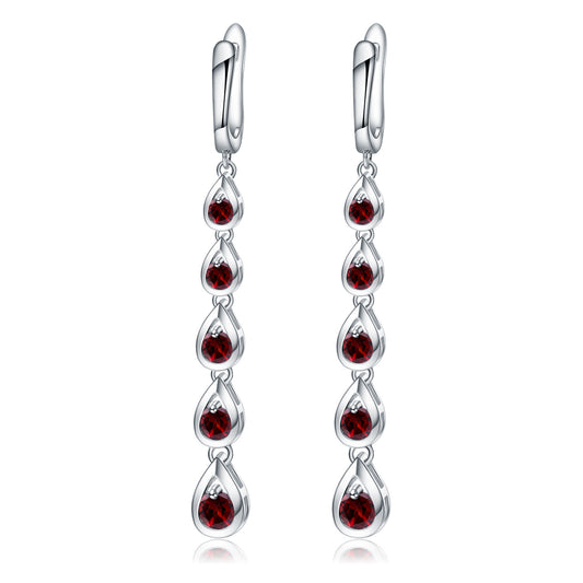 925Silver Sapphire Crystal Topaz Earrings Elegant Exaggerated High-end Sense Tassel Water Drop Long Earrings