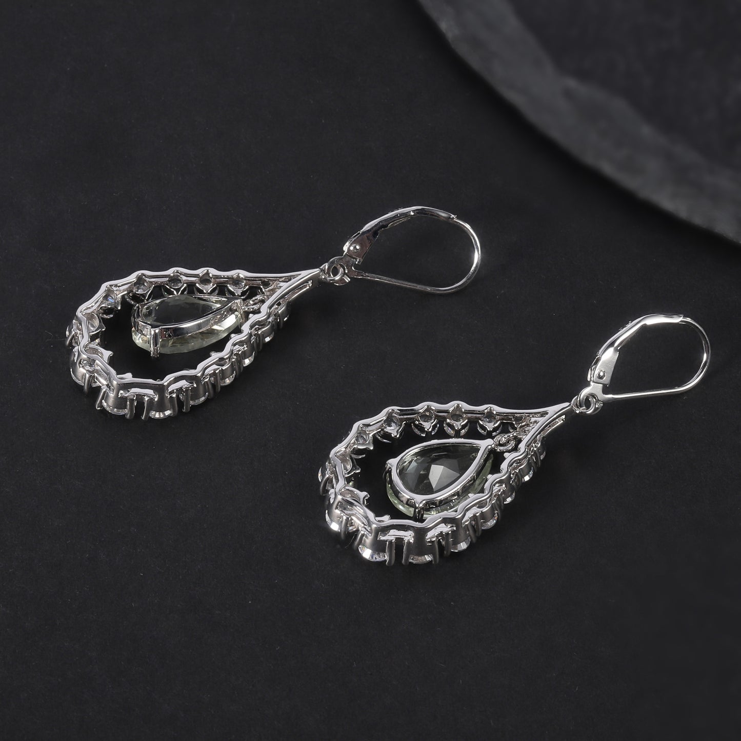 s925Silver Natural Green Amethyst Stud Earrings Jewelry Design Sense Light Luxury Inlaid Gemstone Natural Colorful Gemstone Earrings Ear Studs