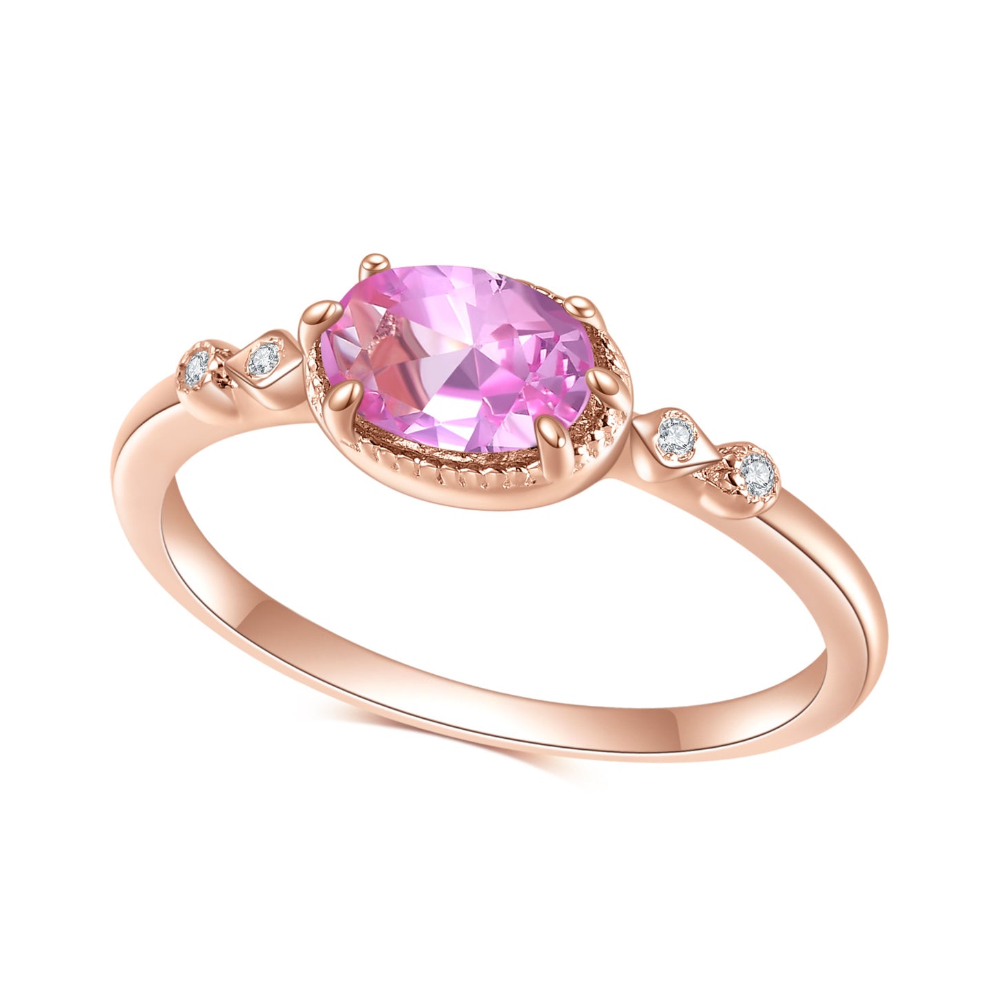 Jewelry S925Sterling Silver Inlaid Pink Corundum Ring Fashionable Light Luxury Colorful Gemstone Rose Gold Ring