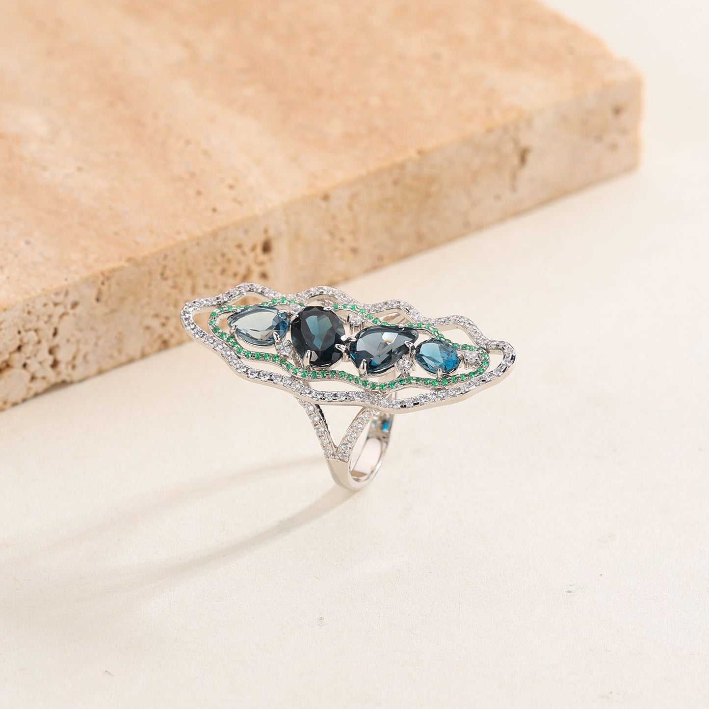 Original Design Ring with Colorful Gemstones s925Sterling Silver Inlaid Natural Topaz Ring Niche Silver Ring for Women
