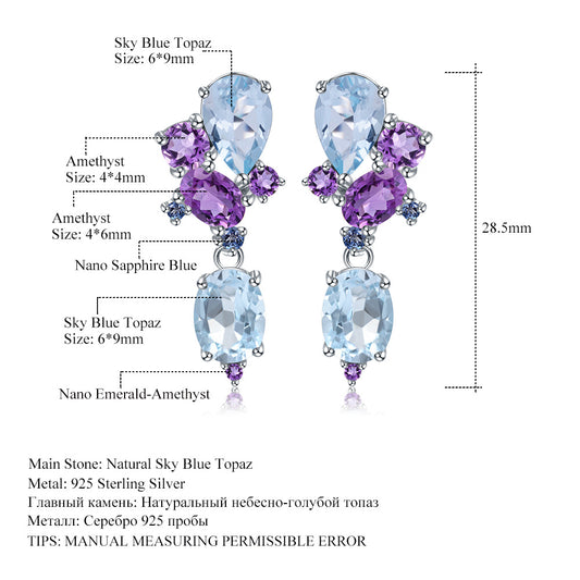 Luxurious Designer Gemstone Earrings Elegant Banquet Matching s925Silver Natural Topaz Earrings Drop Earrings