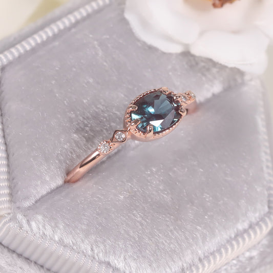 Minimalist Fresh Style Shifting Stone Ring s925Silver Inlaid Synthetic Alexandrite Gemstone Ring New Style