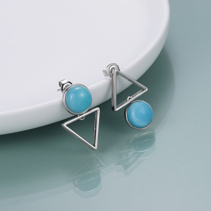 Designer High-End Gemstone Earrings Unique Geometric Minimalist Design925Silver Green Agate Stud Earrings