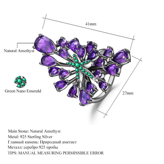 Designer Natural Amethyst Ring Starry Sky Brilliance High-end Jewelry925Silver Inlaid Gemstone Ring