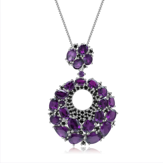 Italian Craft Designer Pendant Elegant Luxurious925Silver Inlaid Natural Gemstone Amethyst Necklace Pendant