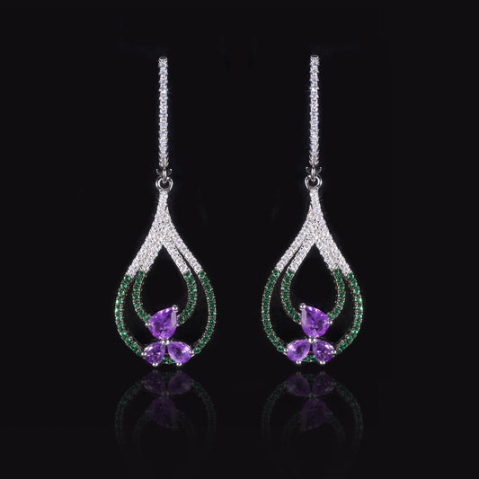 Unique Style Earrings s925Sterling Silver Inlaid Natural Garnet Earrings Crystal Translucent Stone Ear Clips New Style