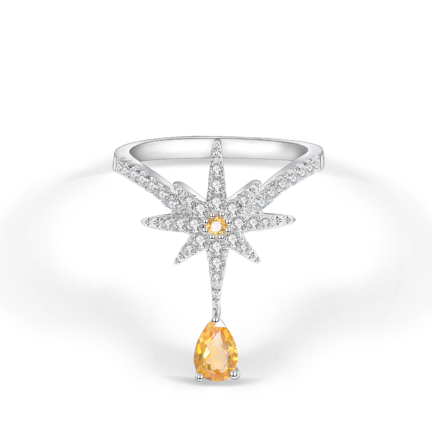 Original Design Star Ring Natural Crystal Topaz Diopside Ring925Sterling Silver Design Sense Ring for Women