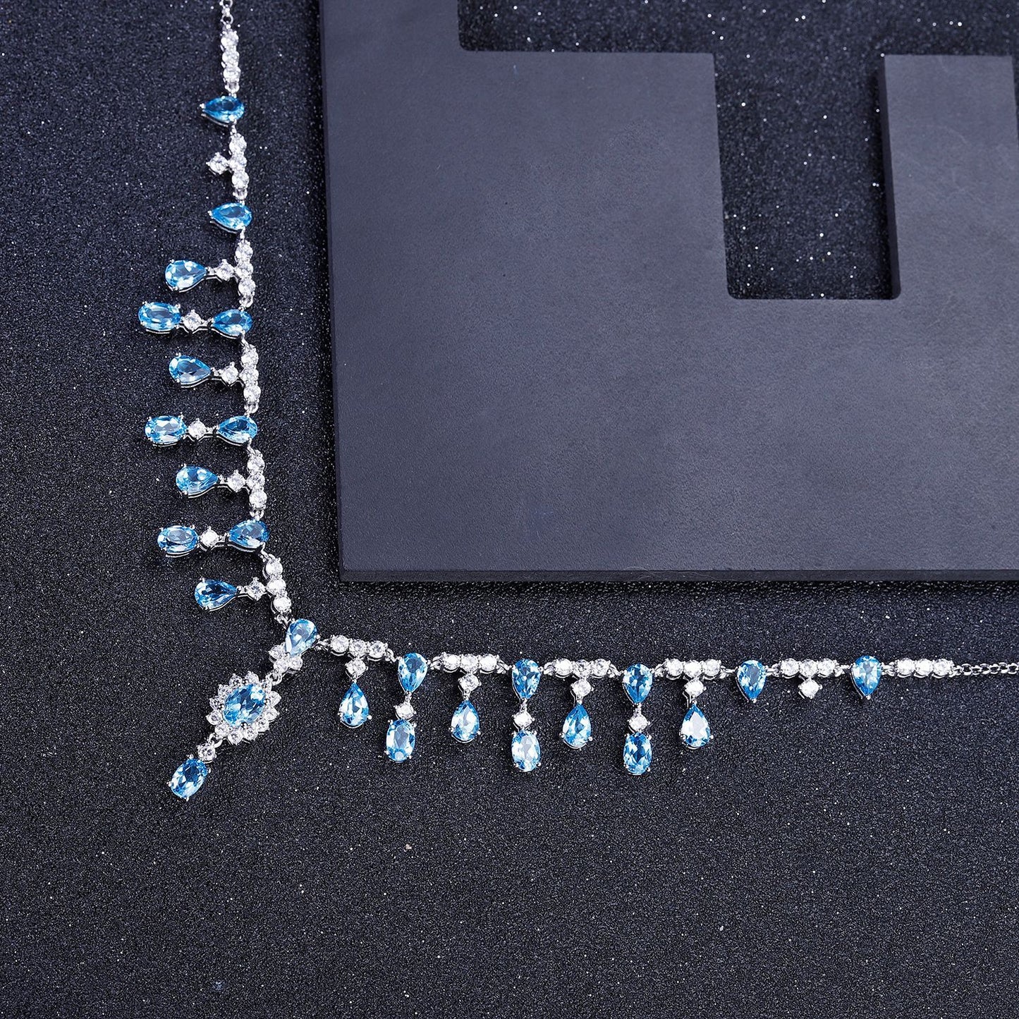 Banquet Luxury Natural Topaz Necklace High Sense s925Silver Inlaid Sapphire Agate Garnet Necklace