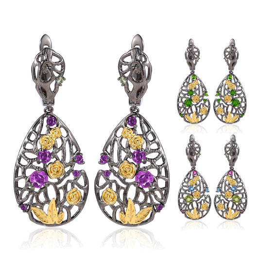 Gentle Wind Rose Appointment Earrings Natural Gemstone Retro Elegant S925Sterling Silver Jewelry Niche Design Earrings