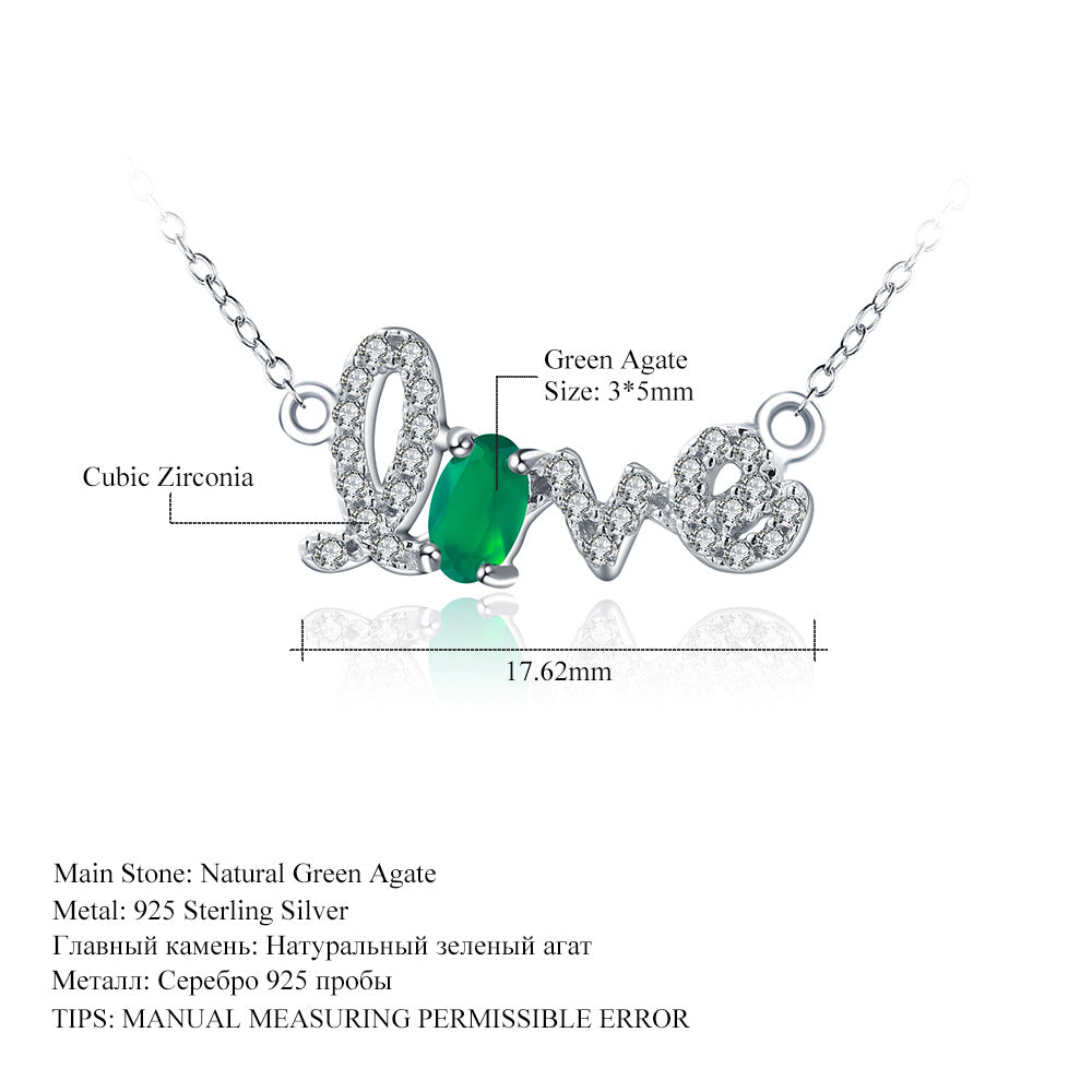 Design Sense Jewelry Natural Amethyst Pendant Natural Gemstone Inlay s925Silver LOVE Letter Necklace
