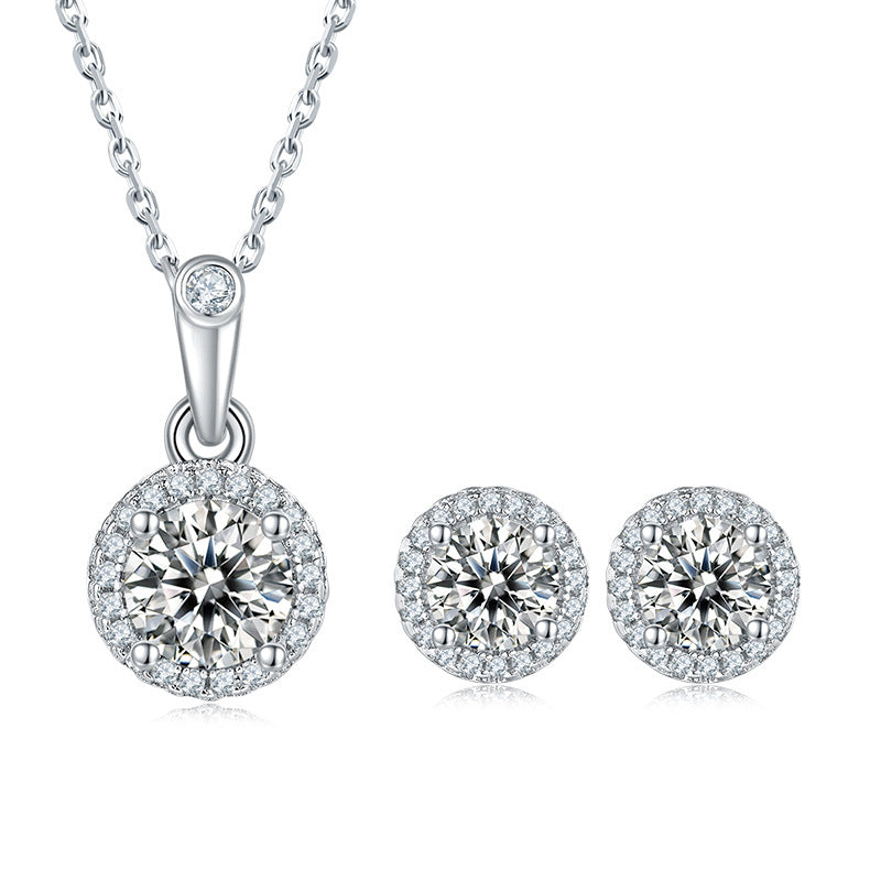 Fashion Earrings and Necklace Set s925Sterling Silver Inlaid D Color1Carat Moissanite Jewelry Set