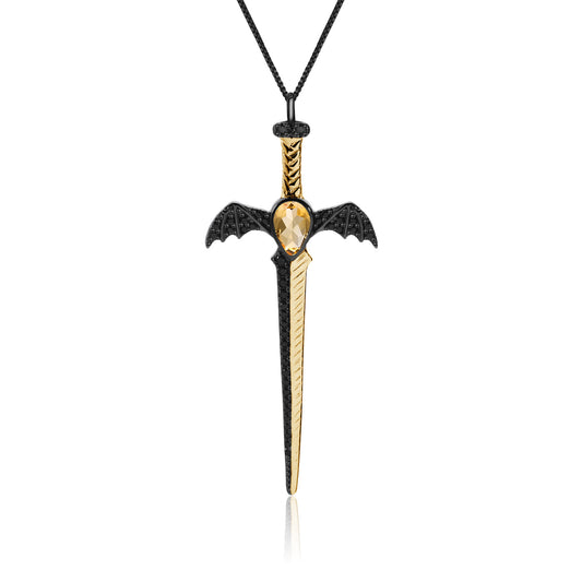 Dark Style Designer High-End Pendant Gothic Style Dagger Design s925Silver Natural Gemstone Necklace Pendant
