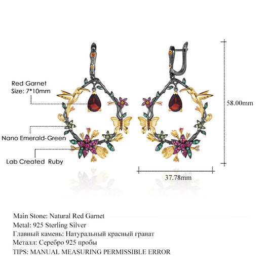 Secret Garden Designer Gemstone Earrings with Birds and Floral Design925Silver Natural Amethyst Earrings Drop Earrings