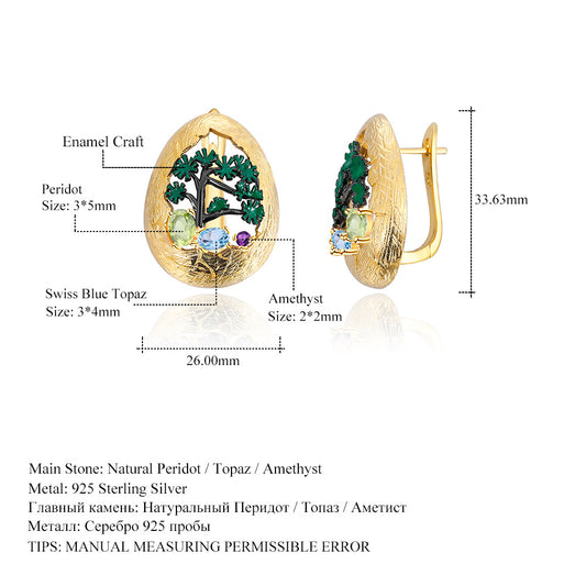 Natural Style Designer Gemstone Earrings Vintage High-end Feel s925Silver Natural Gemstone Earrings