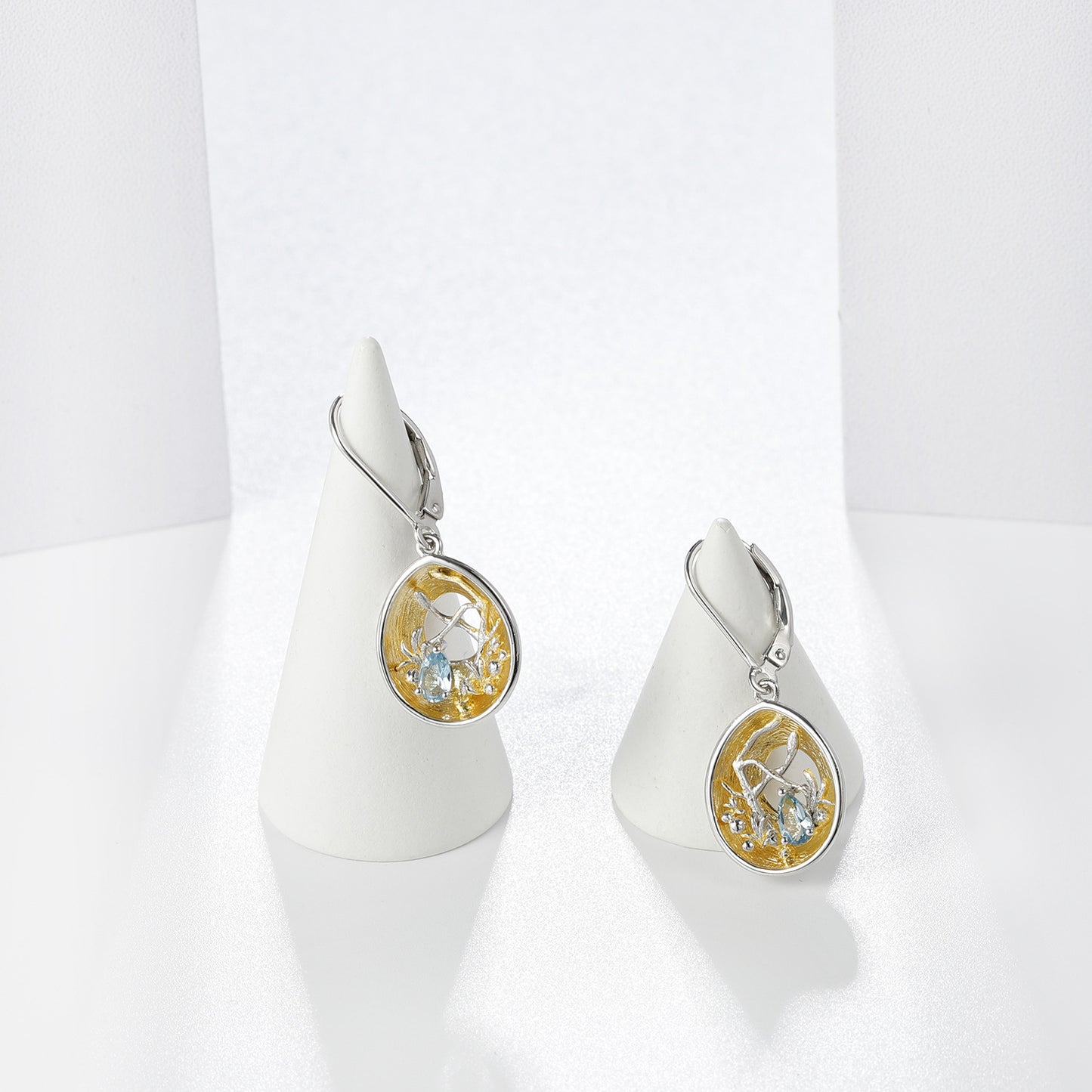 Designer Style High-End Gemstone Earrings with Unique Design s925Silver Inlaid Natural Topaz Stud Earrings