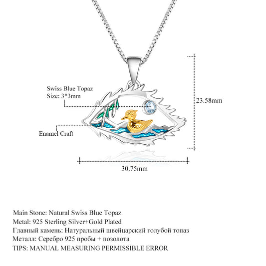 Designer High-End Gemstone Pendant The Lake in the Eyes s925Silver Enamel Natural Topaz Necklace Pendant