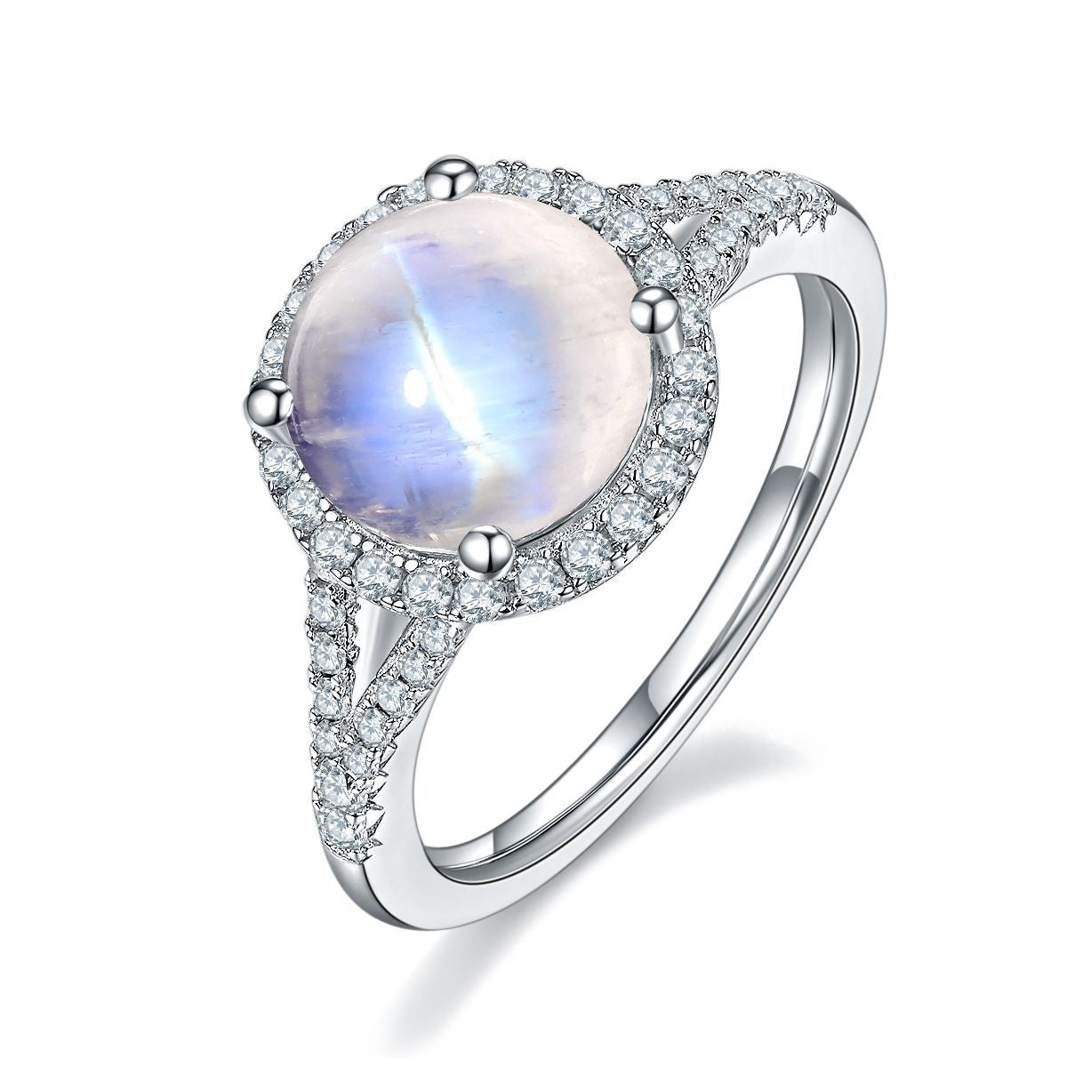 Luxurious Natural Cream Blue Moonstone Ring2.5Carat s925Sterling Silver Inlaid Gemstone Ring Fairy Style for Women