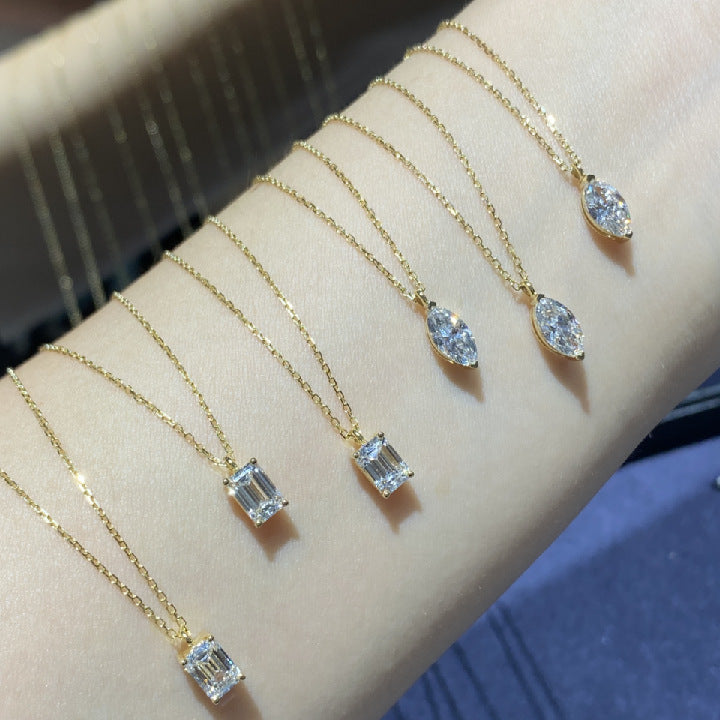 All-Matching18k Cultivate Diamond Necklace Color Gold0.5ct Emerald-Shaped Chain Single Drill Au750Gold Pendant Fashion