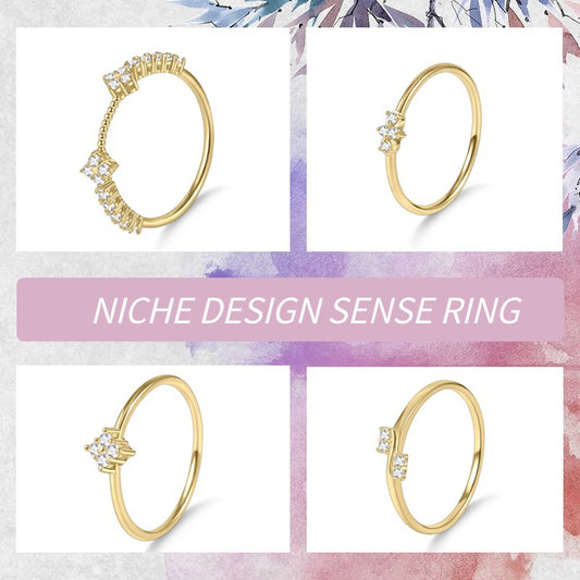 Sense of Relaxation s925Sterling Silver Moissanite Inlaid Gold Dawn Series Small Ring Niche2024Popular ring