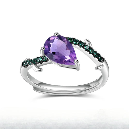 Thorn Bud Designer Adjustable Ring s925Sterling Silver Inlaid Natural Gemstone Amethyst Ring