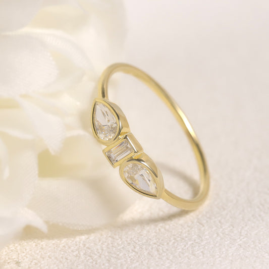 Fashion All-Matching s925Sterling Silver Inlaid Moissanite Golden Dawn Series Small Ring Water Drop Square Moissanite Ring