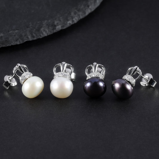 New9mm Natural Freshwater Pearl Ear Studs Women Fashionable and Luxurious Elegance S925Sterling Silver Earrings