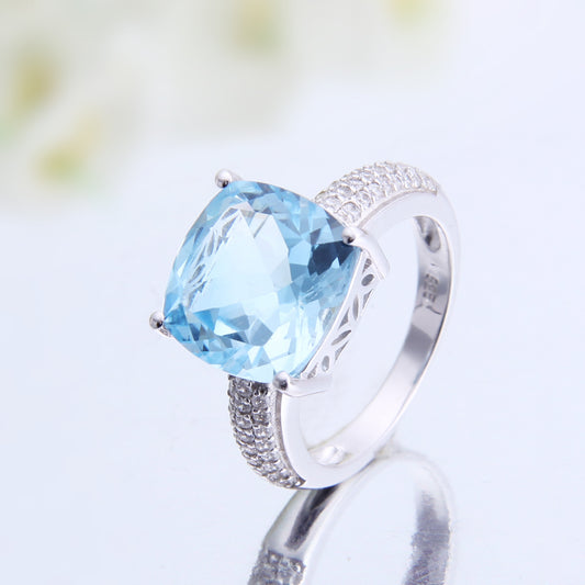 fashion luxury natural topaz ring big gem10ct Personality s925Silver Inlaid Natural Gemstone Ring