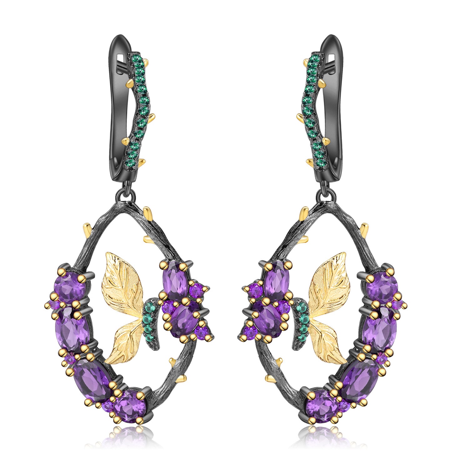 Secret Garden Designer Natural Gemstone Earrings Natural Style Butterfly Design s925Sterling Silver Earrings and Ear Studs