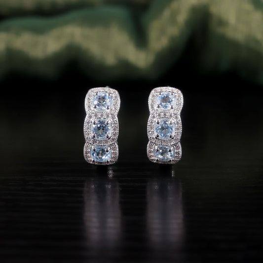 Vintage Style Exquisite Earrings s925Sterling Silver Inlaid Natural Topaz Fresh Sky Blue Earrings Hot Sale