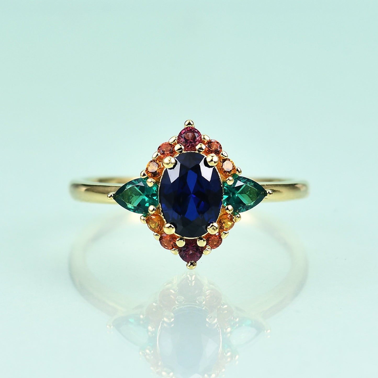 S925Sterling Silver Inlaid Rainbow Nano Ring Fashionable Personality Elegant Light Luxury Colorful Gemstone Plated14k Gold ring