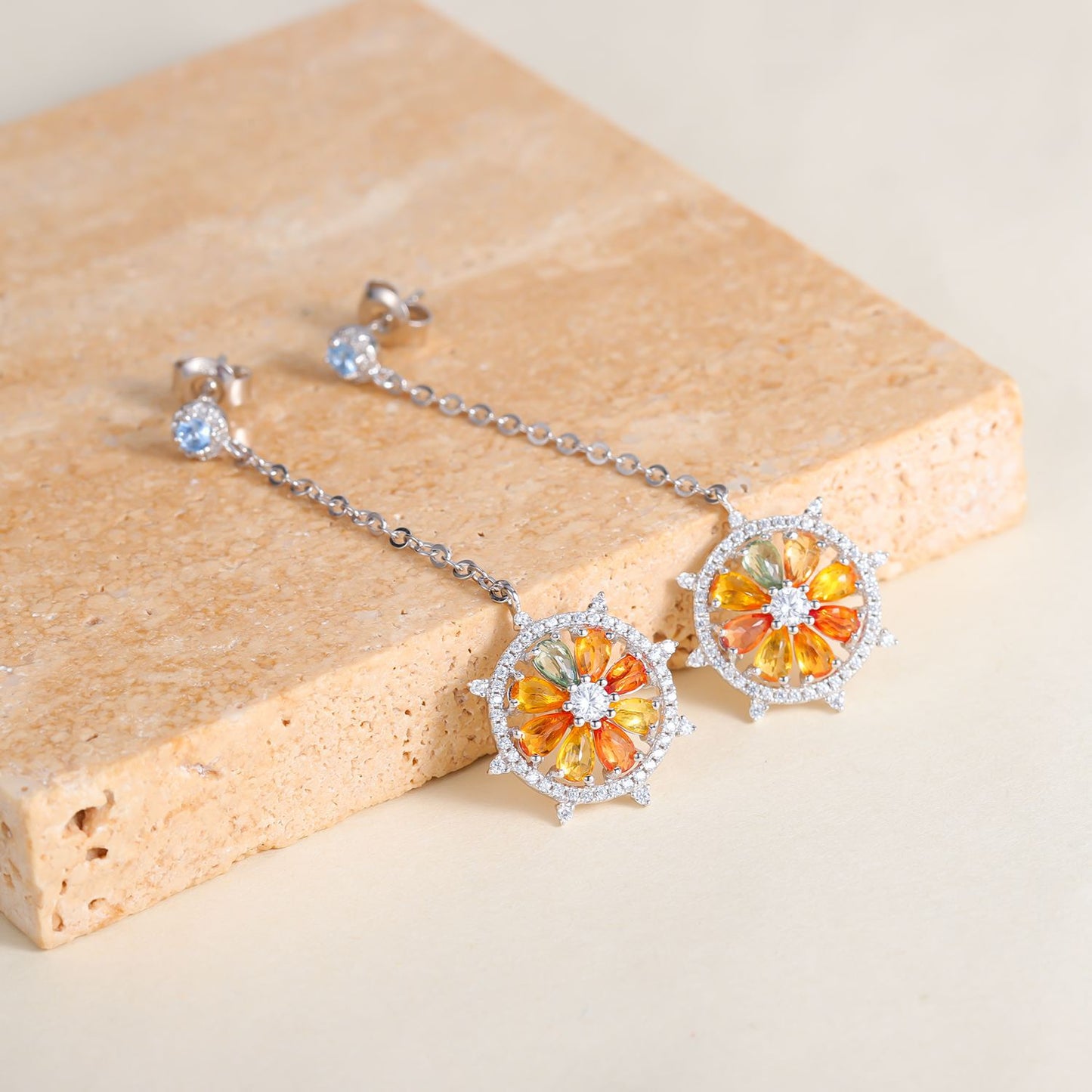 Autumn and Winter New925Sterling Silver Ring Necklace Earrings ins Natural Colorful Sapphire Jewelry Set
