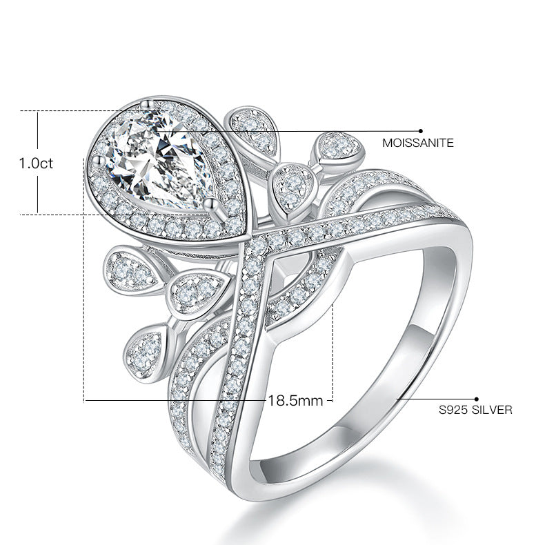 Luxurious Crown Water Drop Ring s925Silver Inlaid Colorful Moissanite Ring Band GRA Certificate New Style Ring for Women