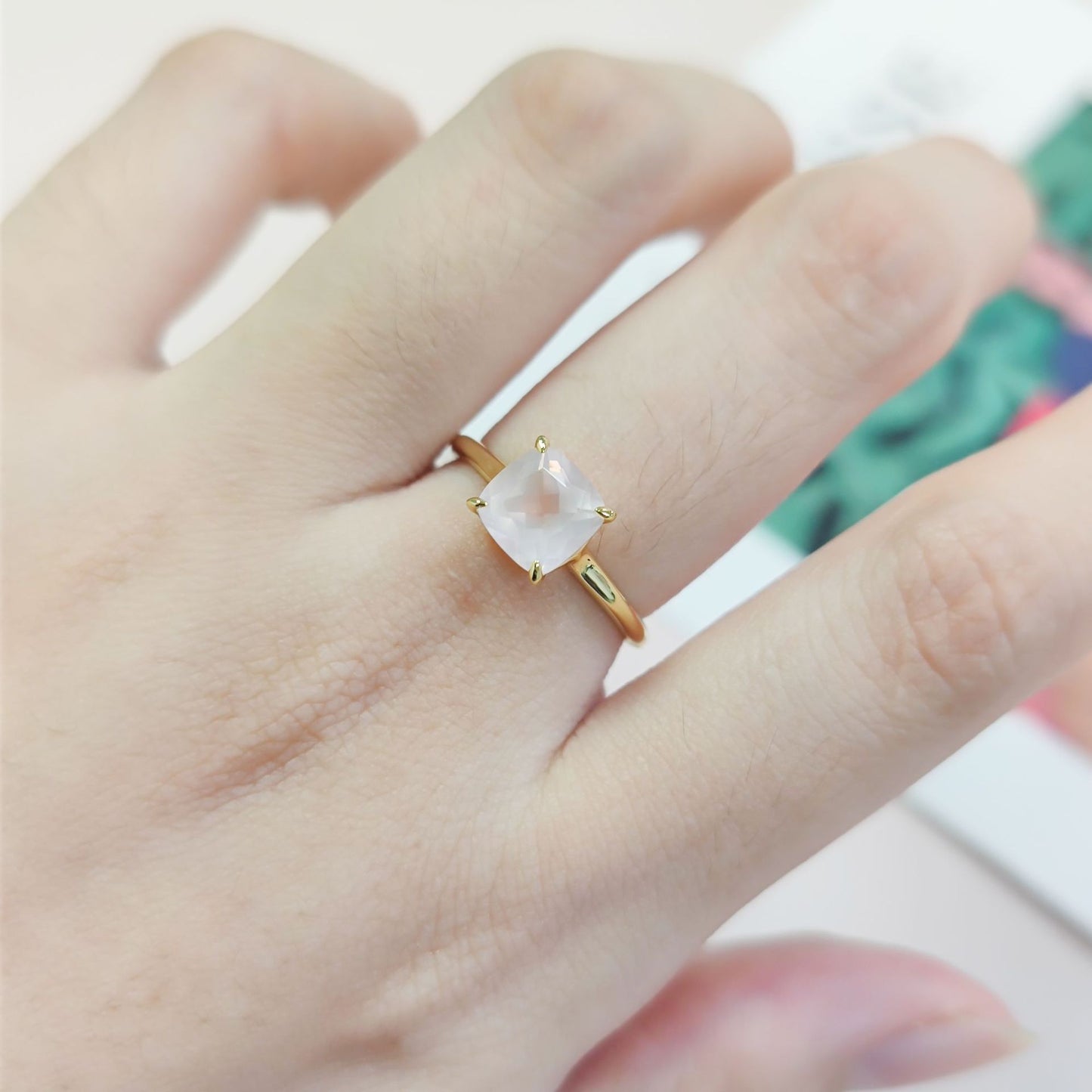 ins Wind s925Sterling Silver Ring Inlaid with Natural Topaz Crystal Sugar Cube Ring1.75/2Carat Gemstone Ring