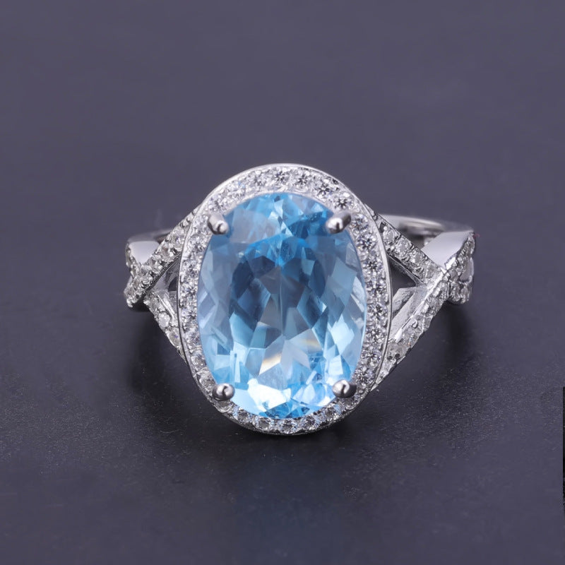 s925Silver Natural Topaz Ring for Women Luxurious Inlay10*14mm Large Size Gemstone Natural Color Ring