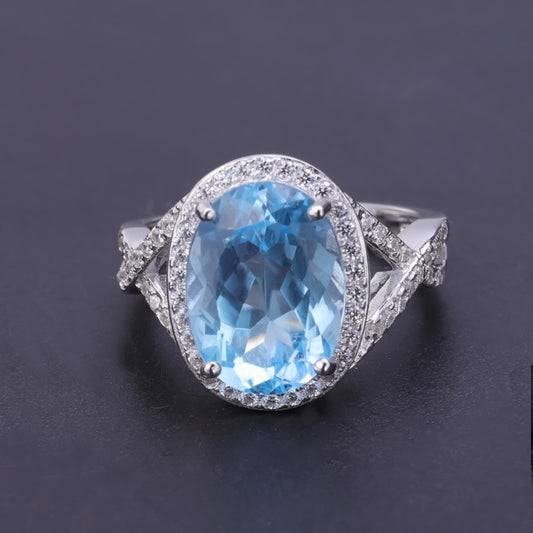 s925Silver Natural Topaz Ring for Women Luxurious Inlay10*14mm Large Size Gemstone Natural Color Ring