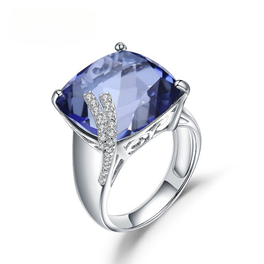 Design Sense Violet Blue Crystal Gemstone Ring Luxurious and Unique s925Silver Inlaid Colorful Crystal Ring