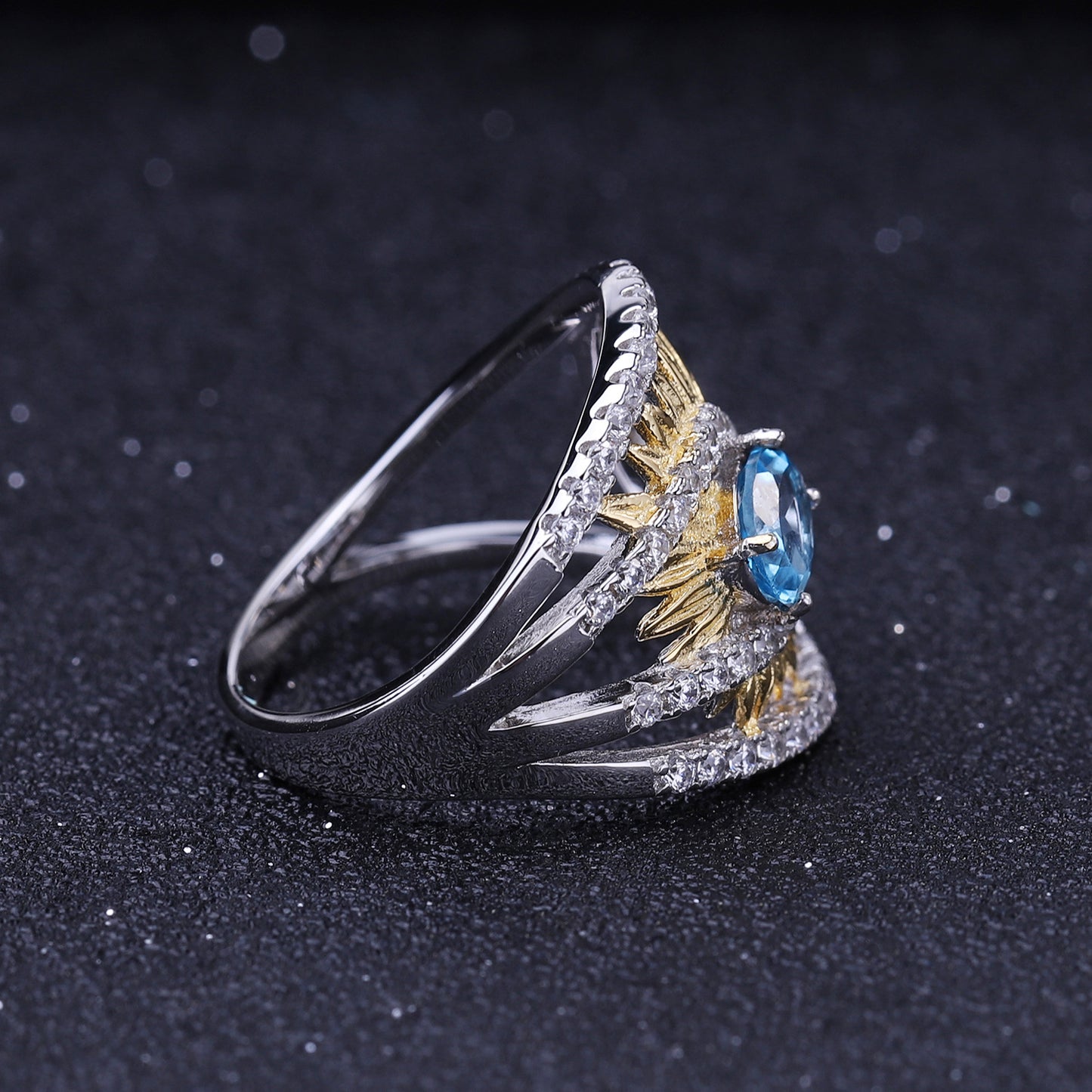 Designer Model Retro Style Natural Colored Gems Ring Italian Craft Flower Natural Style925Silver Gemstone Ring