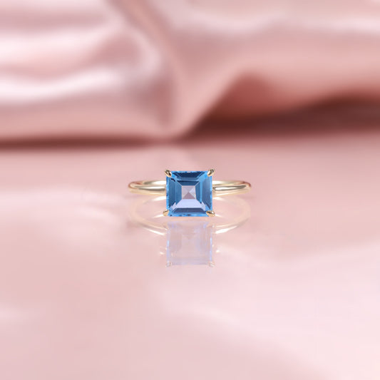 Minimalist2/4/5.5Carat Ring Square s925Sterling Silver Inlaid with Natural Topaz Large Main Stone Fresh Ring