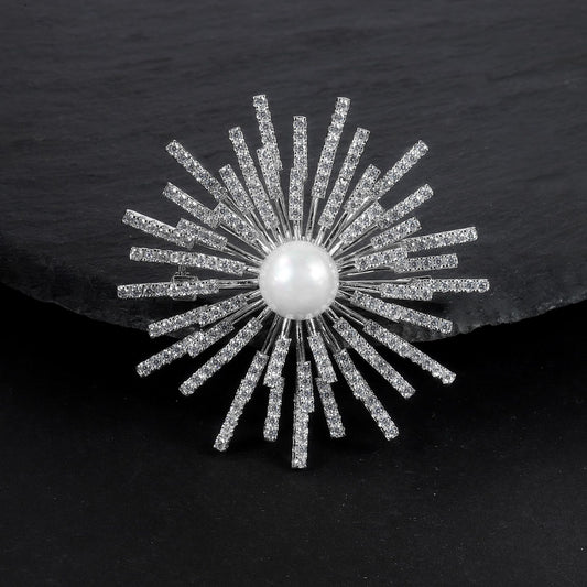 New13mm Shell Pearl Brooch Bloom Personality Design Retro Luxurious High-end Feel S925Sterling Silver Brooch