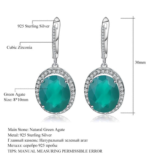 Natural Green Agate Ear Stud Earring In-stock Direct Supply Light Luxury Fashion925Silver Inlaid Natural Gemstone Earrings Jewelry