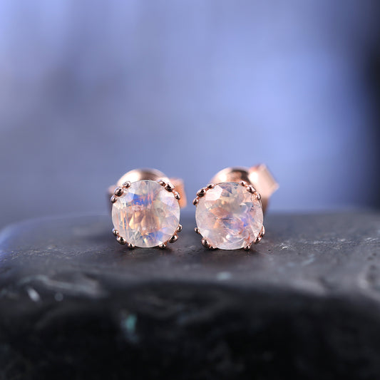 18k Gold Earrings High-End Sense Elegant Natural Cream Blue Moonstone Rose Gold Earrings9/10/14k Gold Earrings