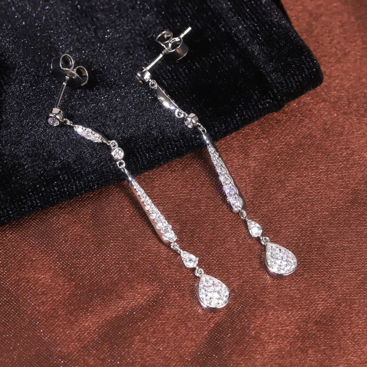 Minimalist Style High-Value Luxury Diamond-Studded Earrings Full Body9/10/14/18k Gold Cultivated Diamond Long Earrings