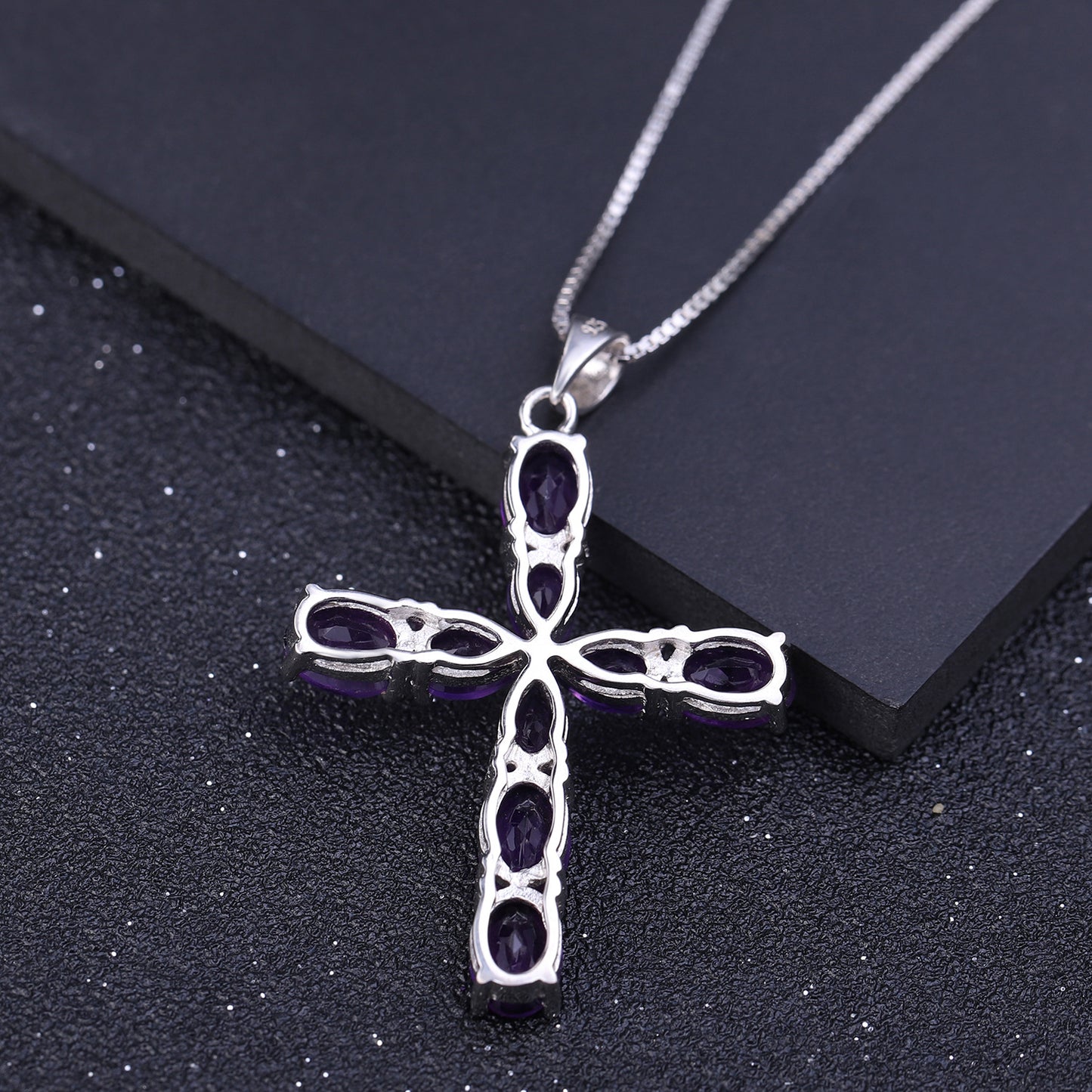 Cross Natural Gemstone Necklace Fashionable and Trendy Personality s925Silver Inlaid Amethyst Necklace Pendant