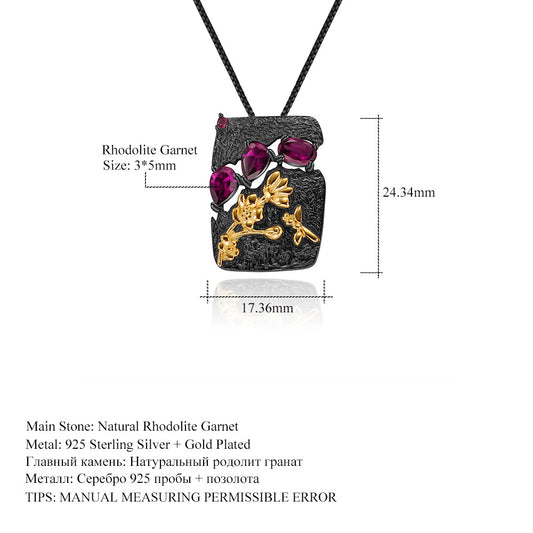 Designer High-End Gemstone Pendant Secret Garden Natural Style925Silver Natural Rose Garnet Necklace Pendant