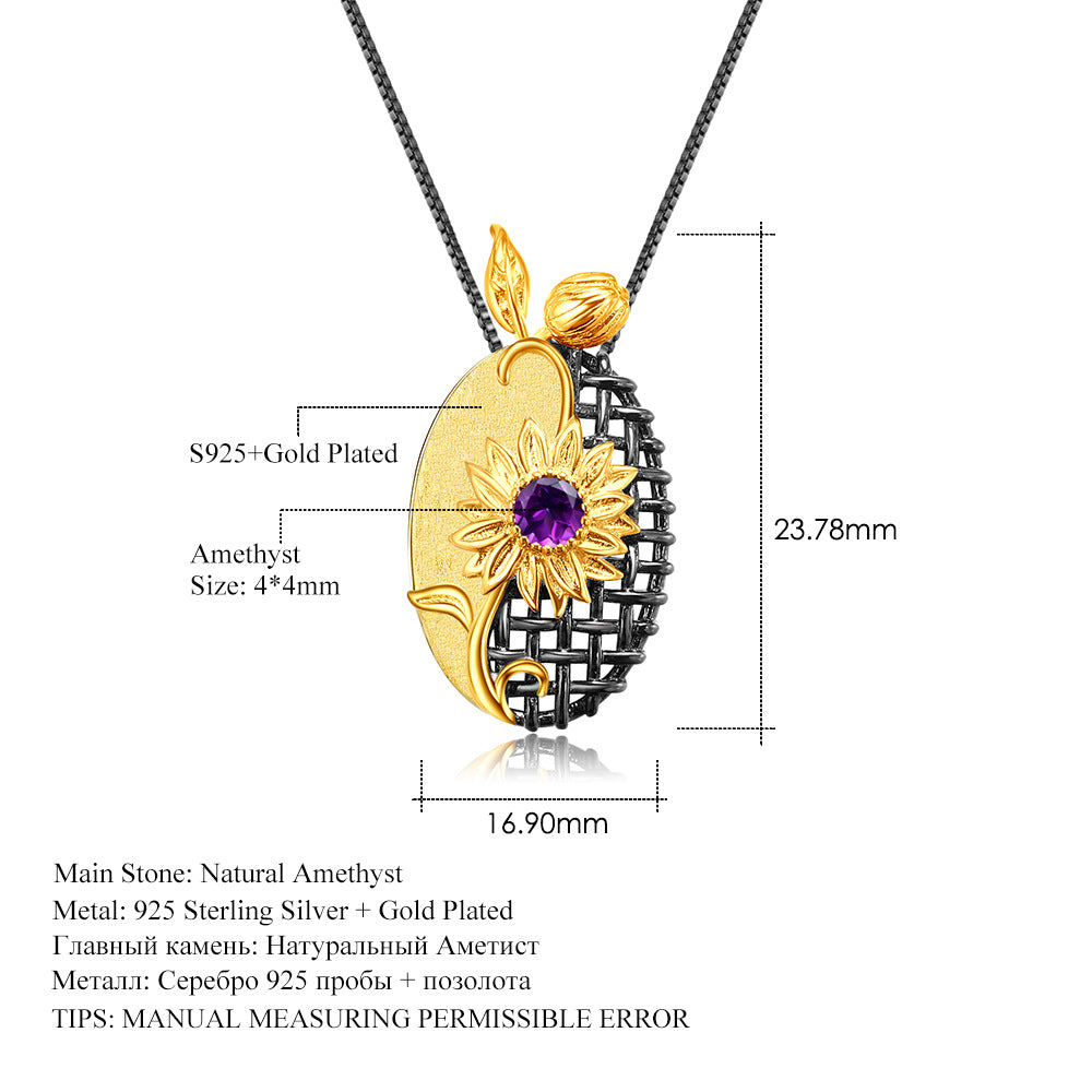Italian Craft Designer Pendant Red Spider Lily High-end Feel925Silver Natural Amethyst Necklace Pendant