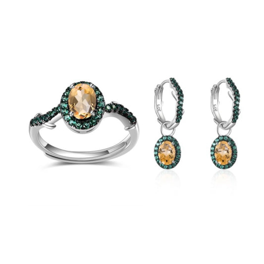 Design Sense Set Natural Crystal s925Sterling Silver Ring Earrings Sapphire Jewelry Set Niche