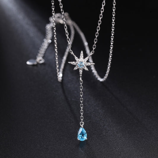 New Creative Design Light Luxury Topaz Necklace French Romance925Silver Inlaid Natural Gemstone Necklace Pendant
